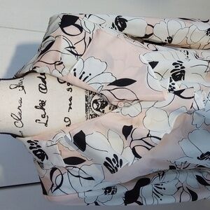 Karl Lagerfeld|Womens Silky Pink/Black Ruffle Front Floral Artsy Office Top Sz.M